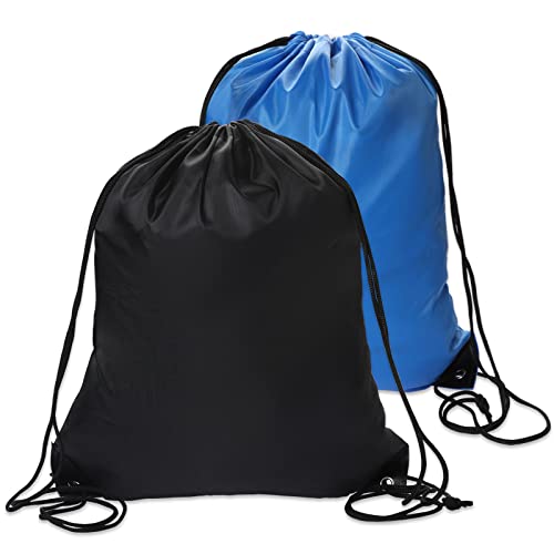 Sliverdew 2PCS Drawstring Bags PE Bags Drawstring Gym Bag Black Draw String Bags Drawstring Backpack for Sports, Gym, Travel, Swimming, Beach - Image 1