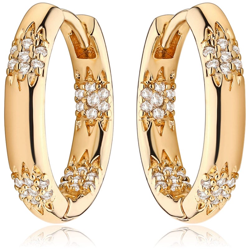 MEVECCO Gold Hoop Earrings for Women 18K Gold Plated Cubic Zircon Flower Huggie Earrings Earrings for Everyday Jewelry - Image 1