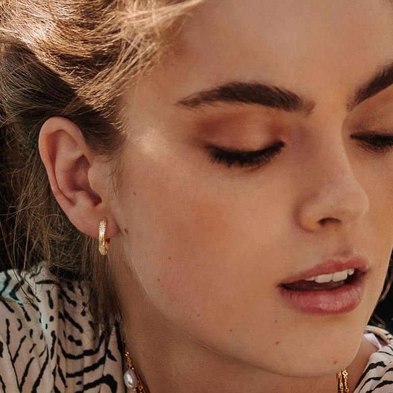 MEVECCO Gold Hoop Earrings for Women 18K Gold Plated Cubic Zircon Flower Huggie Earrings Earrings for Everyday Jewelry - Image 2