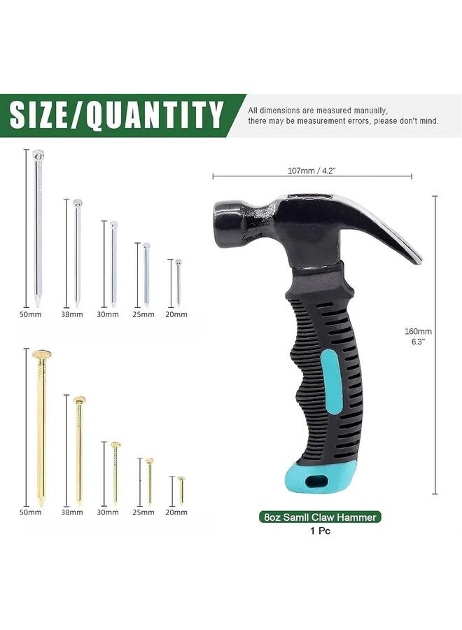 1000 Pcs Nail Assortment Kit & 8oz Claw Hammer, Heavy Duty Framing Hammer and 5 Sizes Galvanized Nails Set for Hanging Pictures, Finish Nails, Wall Mounting (Color : Blue) - Image 2