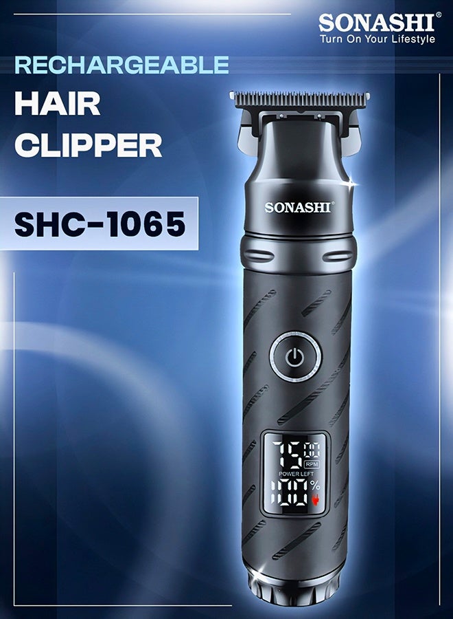 SONASHI Professional T-Blade Hair & Beard Trimmer, Ceramic S/S Blade, Digital LCD, 2000mAh Lithium Battery, 4 Hours Use, USB Type-C Charging, 3 Comb Attachments SHC-1065 Black black - Image 1