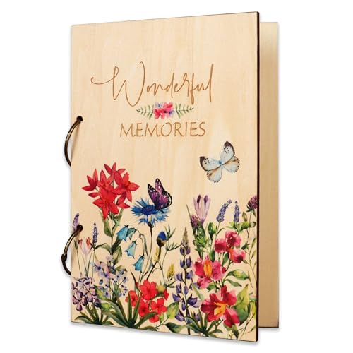 Giiffu Greeting Card Organizer – Wonderful Memories Wooden Floral Card Keeper & Album, Wood Book or Binder for Cards Keepsakes, Personalized Gift for Wedding, Birthday, Anniversaries, Holiday - Image 1