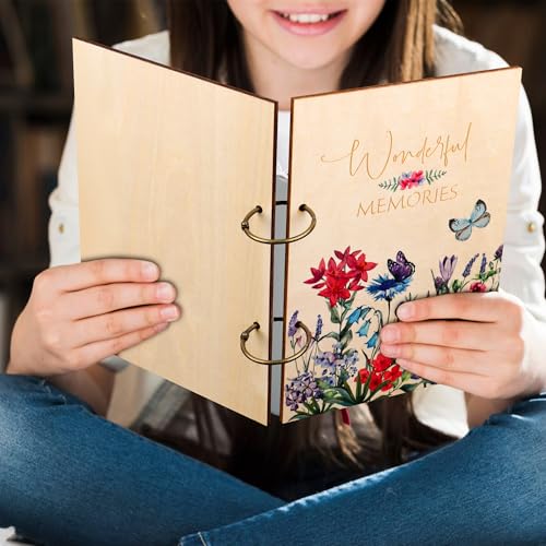 Giiffu Greeting Card Organizer – Wonderful Memories Wooden Floral Card Keeper & Album, Wood Book or Binder for Cards Keepsakes, Personalized Gift for Wedding, Birthday, Anniversaries, Holiday - Image 5