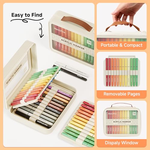 MemOffice Direct Liquid Acrylic Paint Markers, 36 Colors Brush Tip Pens with Carrying Case, No Bleed, Waterproof, for Rock, Wood, Canvas, Glass, Fabric, DIY Crafts for Adults - Image 3