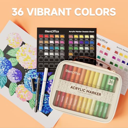 MemOffice Direct Liquid Acrylic Paint Markers, 36 Colors Brush Tip Pens with Carrying Case, No Bleed, Waterproof, for Rock, Wood, Canvas, Glass, Fabric, DIY Crafts for Adults - Image 5