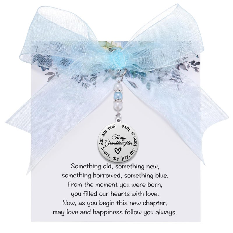 MIXJOY Something Blue Pearl Gift, Granddaughter's Wedding Day Bouquet Garter Pearl Charm from Grandparents, Bride to Be Gifts, Elegant Wedding Accessory, Bridal Shower Gift for Granddaughter - Image 1