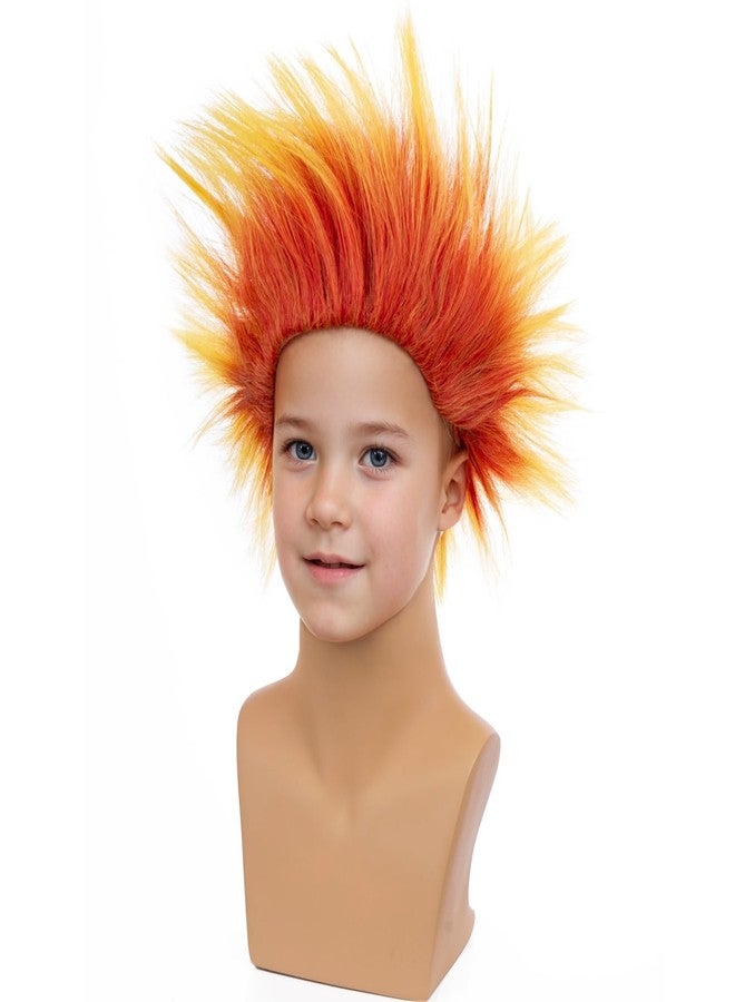PATTNIUM Flame Fire Wig for Kids Children Flame Costume Wig Unisex Orange Crazy Spiky Synthetic Halloween Party Wigs - Image 5