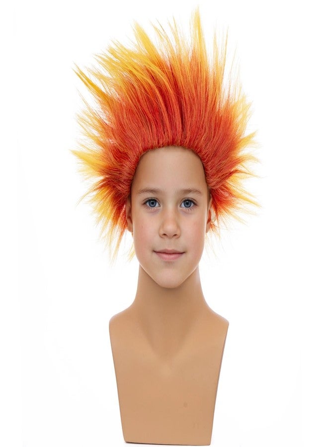 PATTNIUM Flame Fire Wig for Kids Children Flame Costume Wig Unisex Orange Crazy Spiky Synthetic Halloween Party Wigs - Image 2
