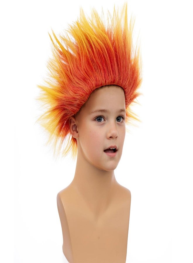 PATTNIUM Flame Fire Wig for Kids Children Flame Costume Wig Unisex Orange Crazy Spiky Synthetic Halloween Party Wigs - Image 3
