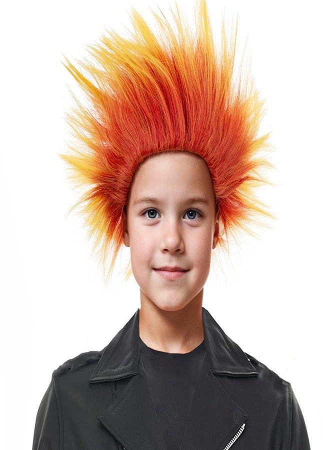 PATTNIUM Flame Fire Wig for Kids Children Flame Costume Wig Unisex Orange Crazy Spiky Synthetic Halloween Party Wigs - Image 1