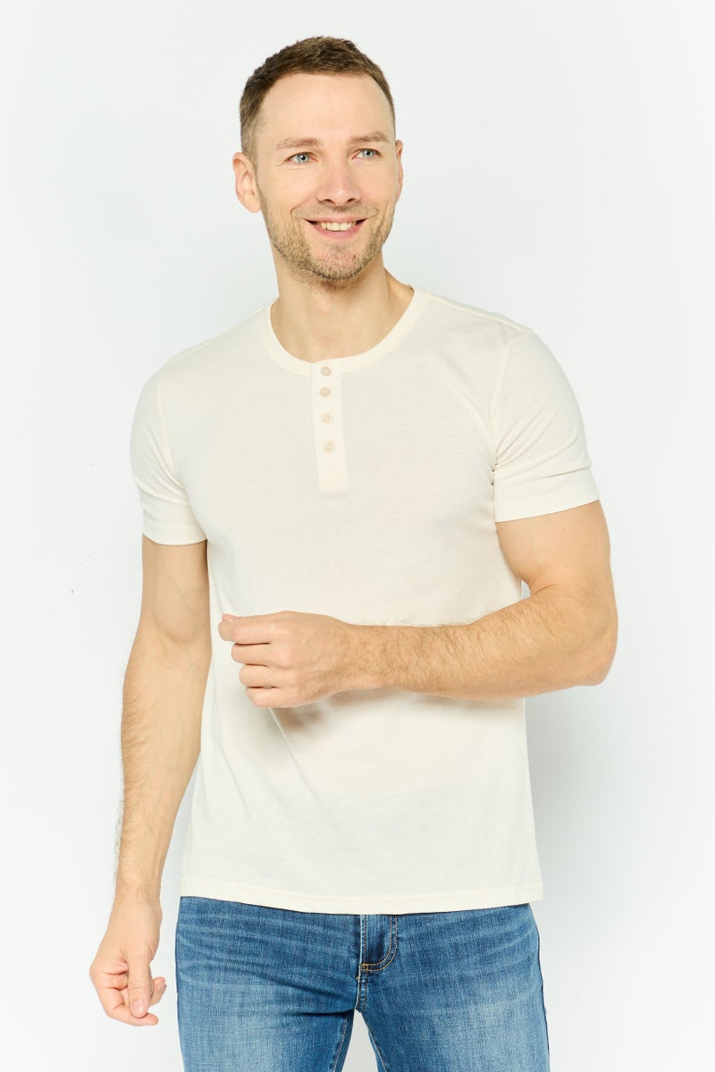 Project Essentials Men Round Neck Short Sleeves Plain T-Shirt, Ivory - Image 1