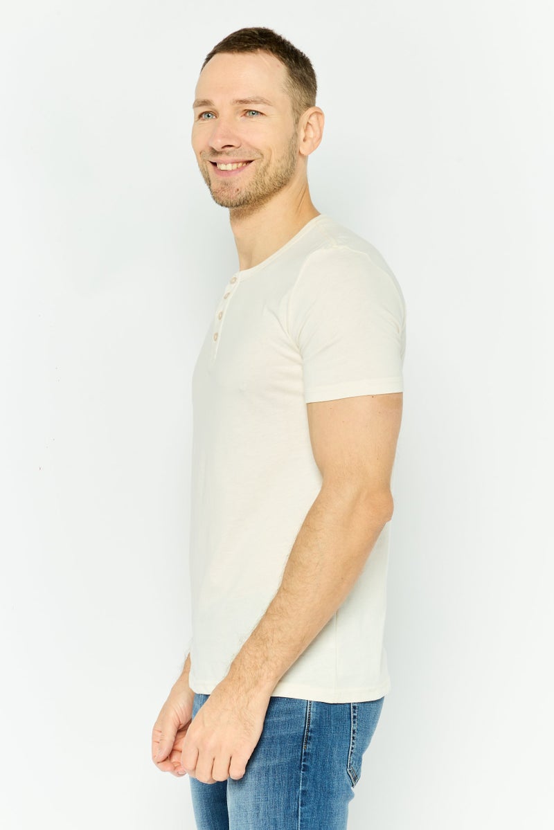 Project Essentials Men Round Neck Short Sleeves Plain T-Shirt, Ivory - Image 3