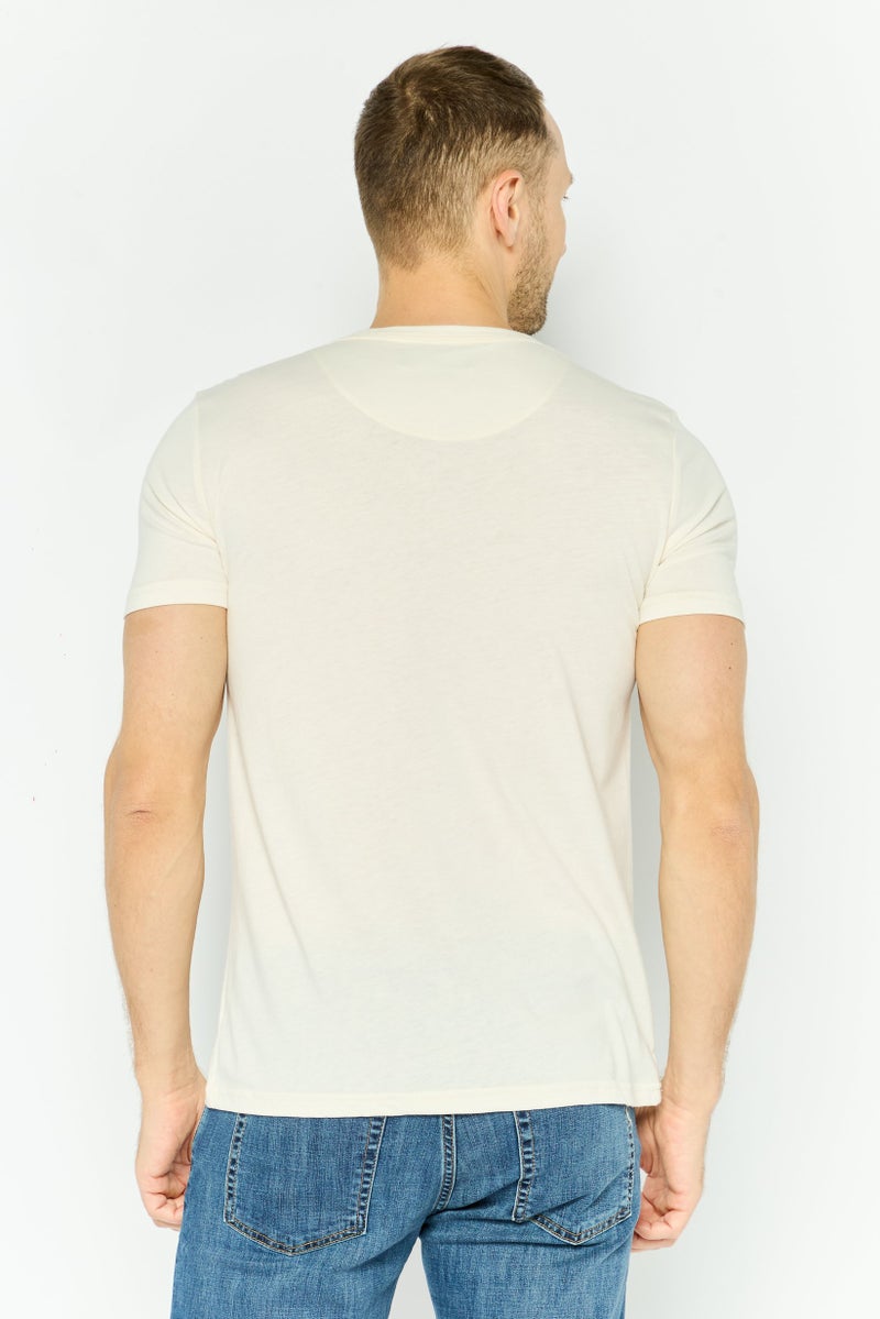 Project Essentials Men Round Neck Short Sleeves Plain T-Shirt, Ivory - Image 2