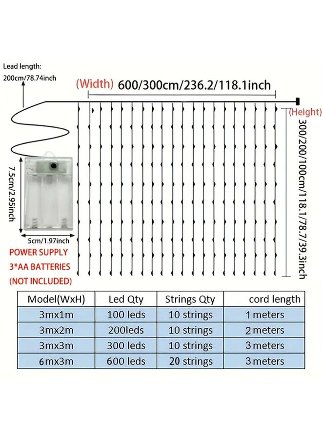 Warm White 300 LED Curtain Fairy String Lights 8 Modes 9.84ft For Home Party Holiday - Image 3