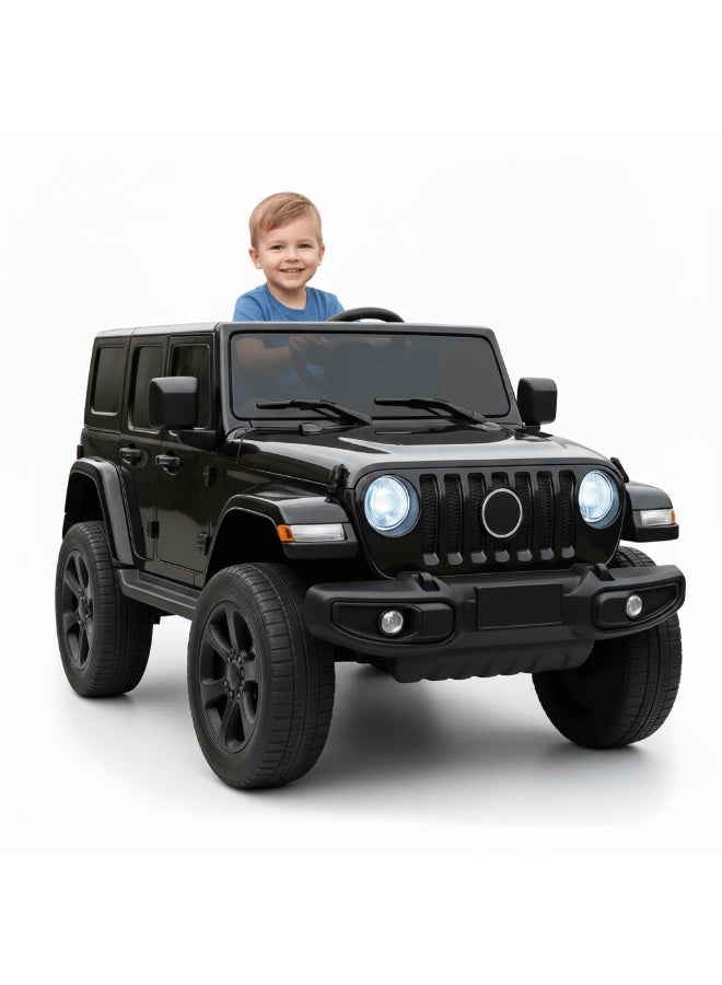 12V Electric Kids Ride-On Car with Remote Control and Bluetooth, Realistic Design, Remote Control and LED Lights - Black - Image 1