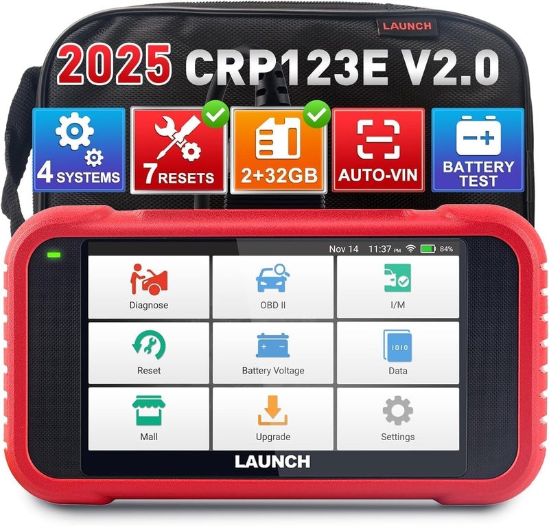 Launch 2025 Upgraded LAUNCH OBD2 Scanner CRP123E V20 Elite Diagnostics Tool for Engine ABS SRS AT with 7 Resets OilThrottleSASBMSEPBDPFABS Bleeding Battery Test FCA SGW Lifetime Free Updates