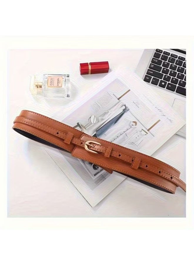 Goolsky 1pc Women'S Wide Waist Belt - Elegant Golden-Tone Buckle, Synthetic Faux Leather Corset Belt for Dresses, Parties, Weddings, Everyday & Formal Events - Adjustable Fit, Durable & Easy-Clean Women'S Fashion Accessory, Party Accessory, Sophisticated Style, Metallic Finish, Evening Wear, Stylish Accessory, Highquality Material, Office Wear - Image 2
