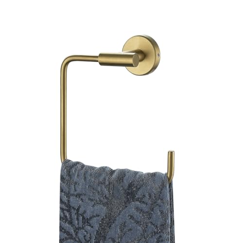 JQK JQK Towel Ring Brushed Gold Stainless Steel Square Ring Towel Holder for Bathroom 6 Inch Brushed Gold Wall Mount TR140BG 