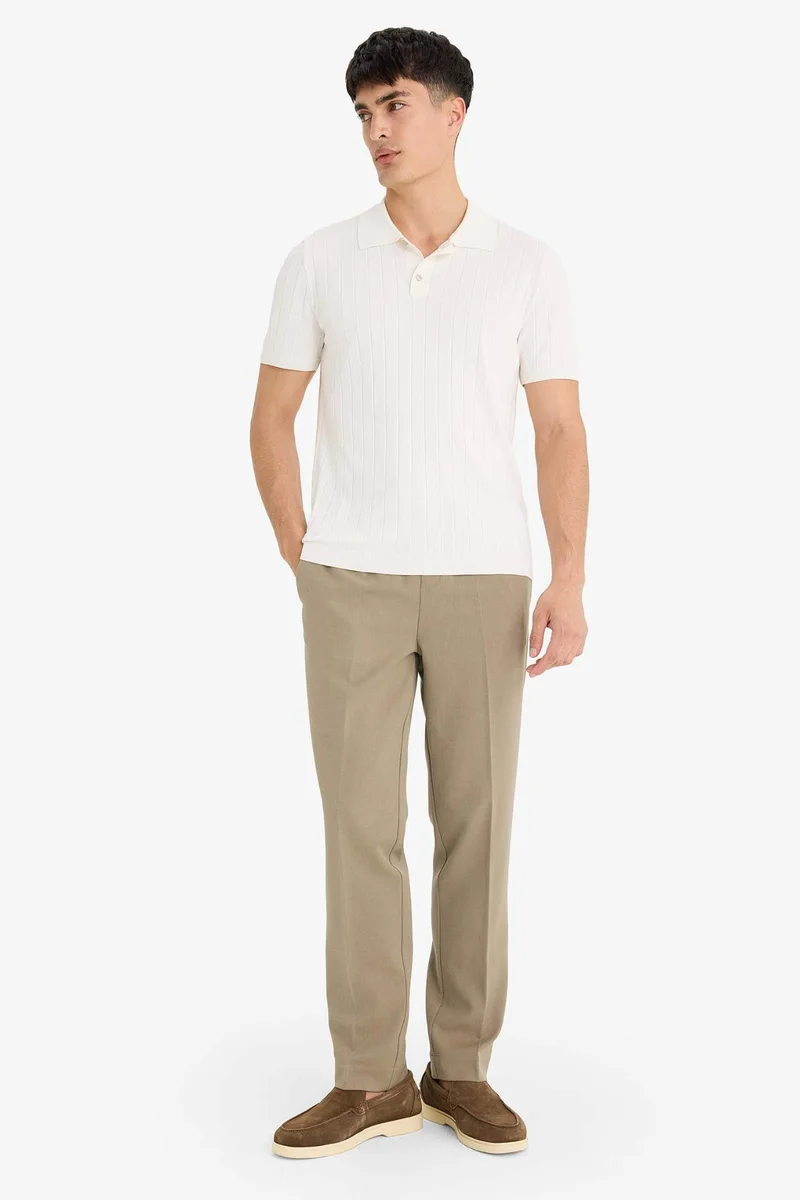 Relax Fit Elastic Waist Pockets Stretchy Trousers