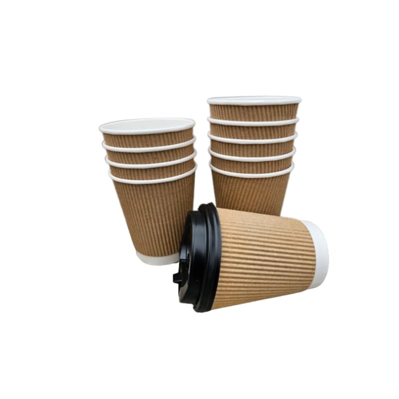 SEZ 250 ML Brown Ripple Paper Cups for Coffee Tea and Cappuccino in Party Office Events and Other with Biodigradable Sugarcan Lid Pack of 25 - Image 4