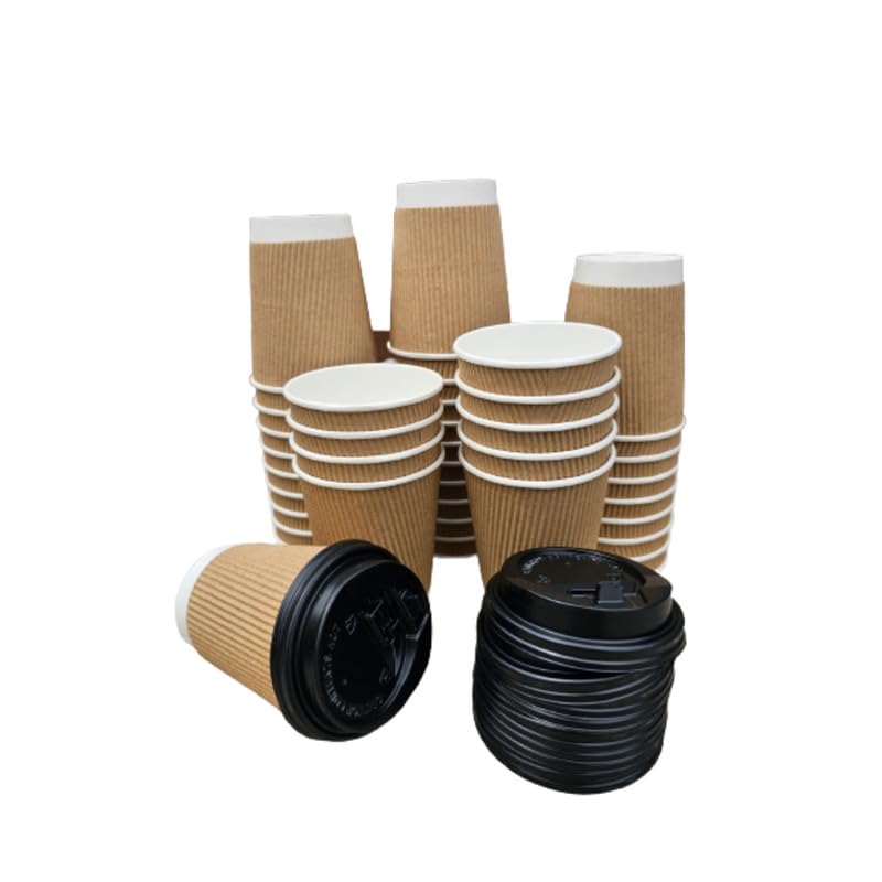 SEZ 250 ML Brown Ripple Paper Cups for Coffee Tea and Cappuccino in Party Office Events and Other with Biodigradable Sugarcan Lid Pack of 25 - Image 3