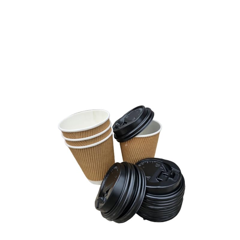 SEZ 250 ML Brown Ripple Paper Cups for Coffee Tea and Cappuccino in Party Office Events and Other with Biodigradable Sugarcan Lid Pack of 25 - Image 2