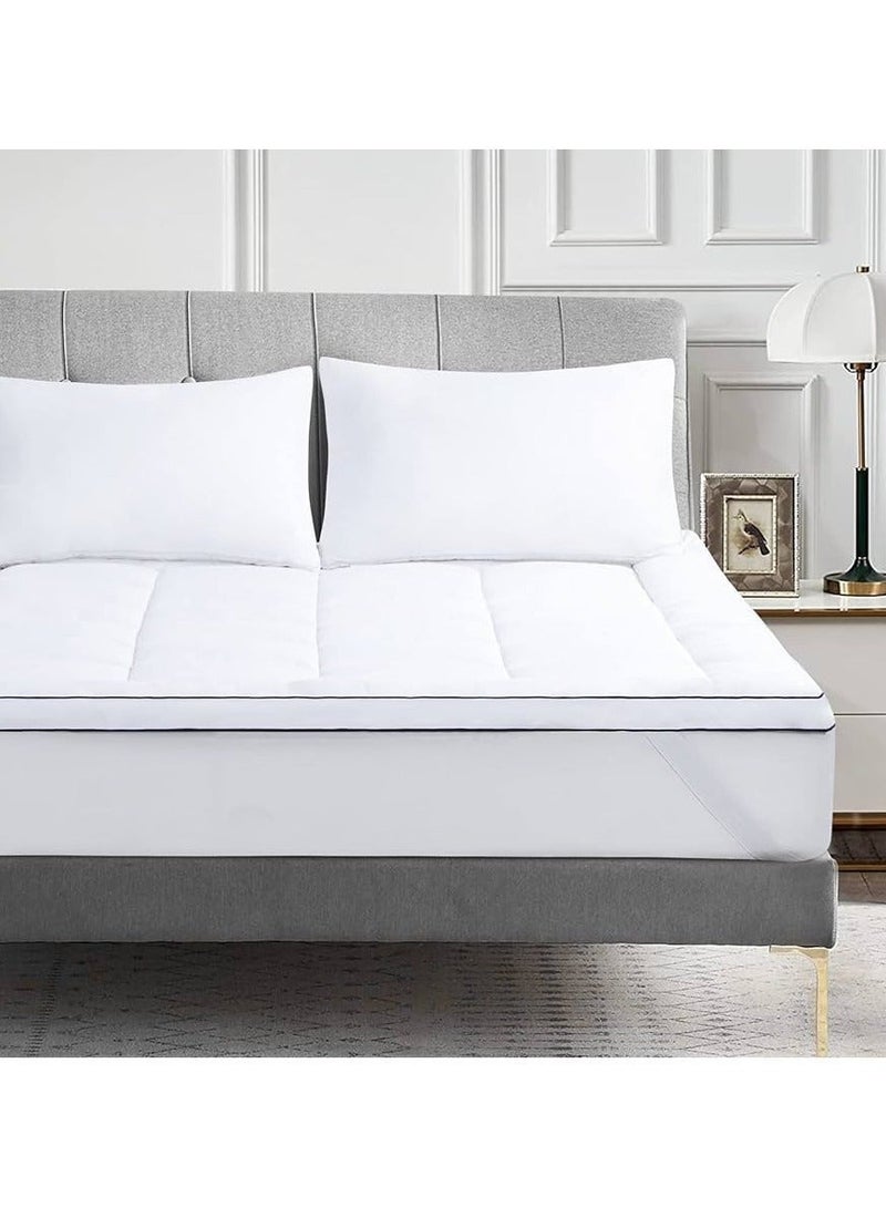 COMFY 200 X 200 CM HOTEL QUALITY SOFT COTTON WHITE MATTRESS TOPPER WITH BLACK PIPING - Image 3