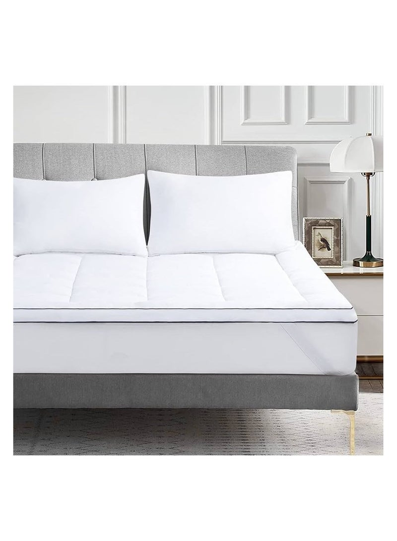 COMFY 200 X 200 CM HOTEL QUALITY SOFT COTTON WHITE MATTRESS TOPPER WITH BLACK PIPING - Image 5