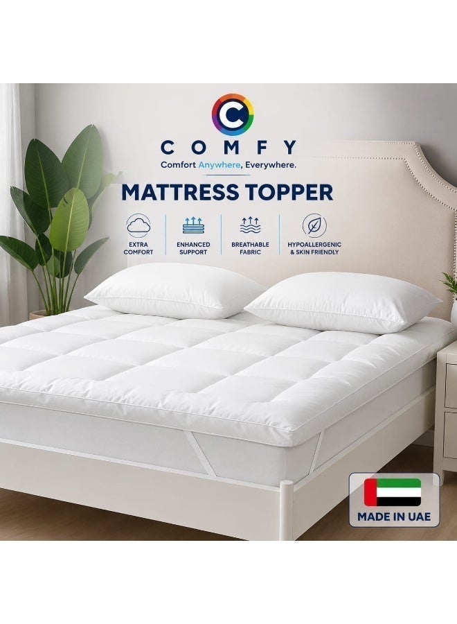 COMFY 200 X 200 CM HOTEL QUALITY SOFT COTTON WHITE MATTRESS TOPPER WITH BLACK PIPING - Image 1