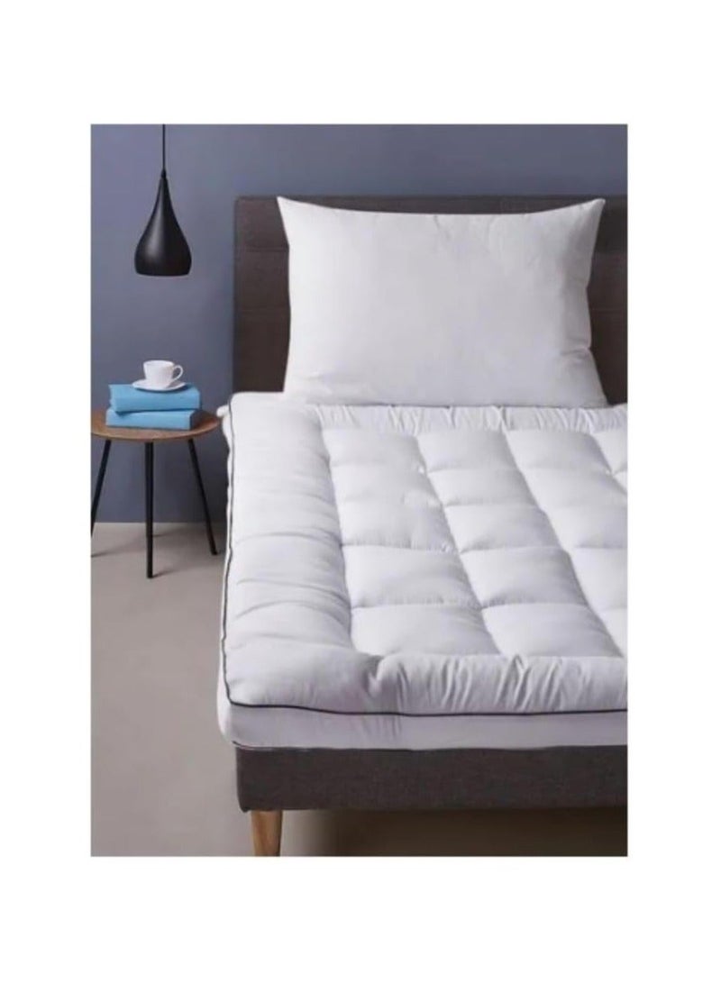 COMFY 200 X 200 CM HOTEL QUALITY SOFT COTTON WHITE MATTRESS TOPPER WITH BLACK PIPING - Image 2