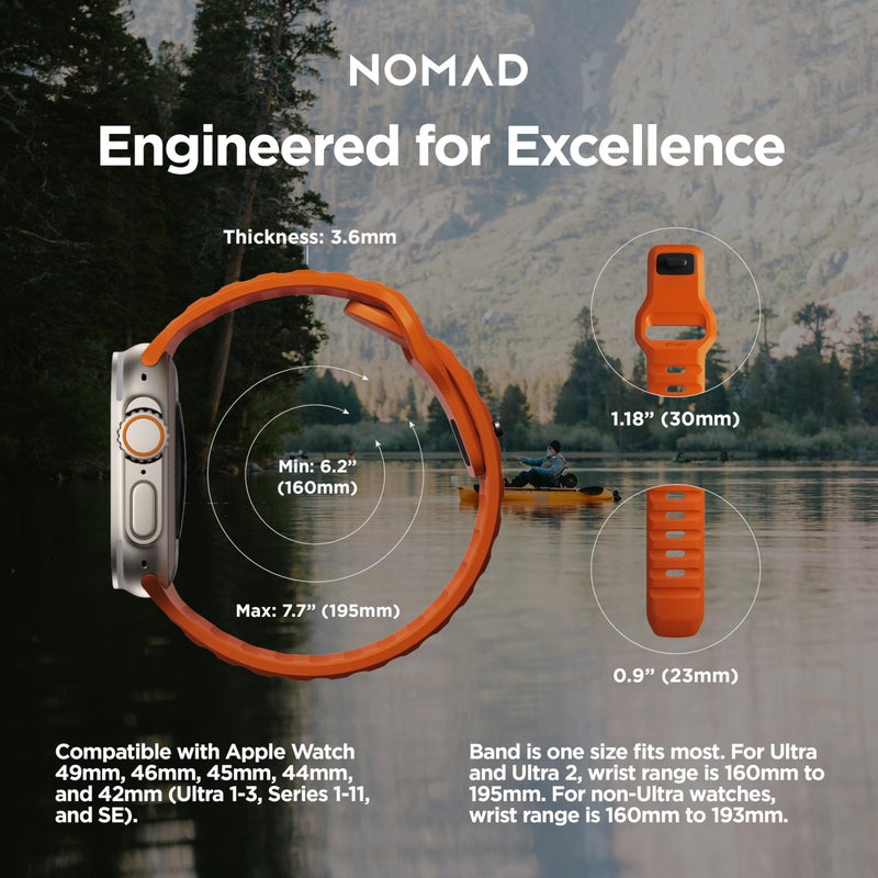 NOMAD سوار نوماد الرياضي - 45 مم | سوار أبل ووتش الترا 1-3 باللون البرتقالي، مصمم ليمنح ساعة أبل الخاصة بك مظهرًا عصريًا ورياضيًا للتمارين المكثفة والاستخدام اليومي، متوافق مع السلسلة الجديدة 11، الترا 1-3، السلسلة 1-10، و SE - Image 3