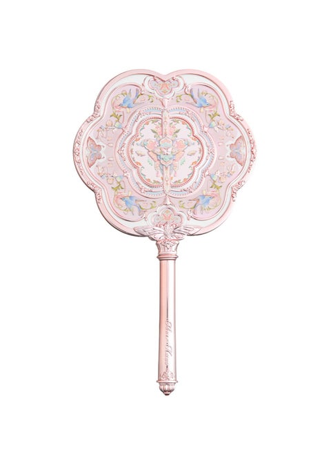 Butterfly Cloud Collar Hand Mirror Travel Handheld Cosmetic Makeup Mirror-Lotus Pink