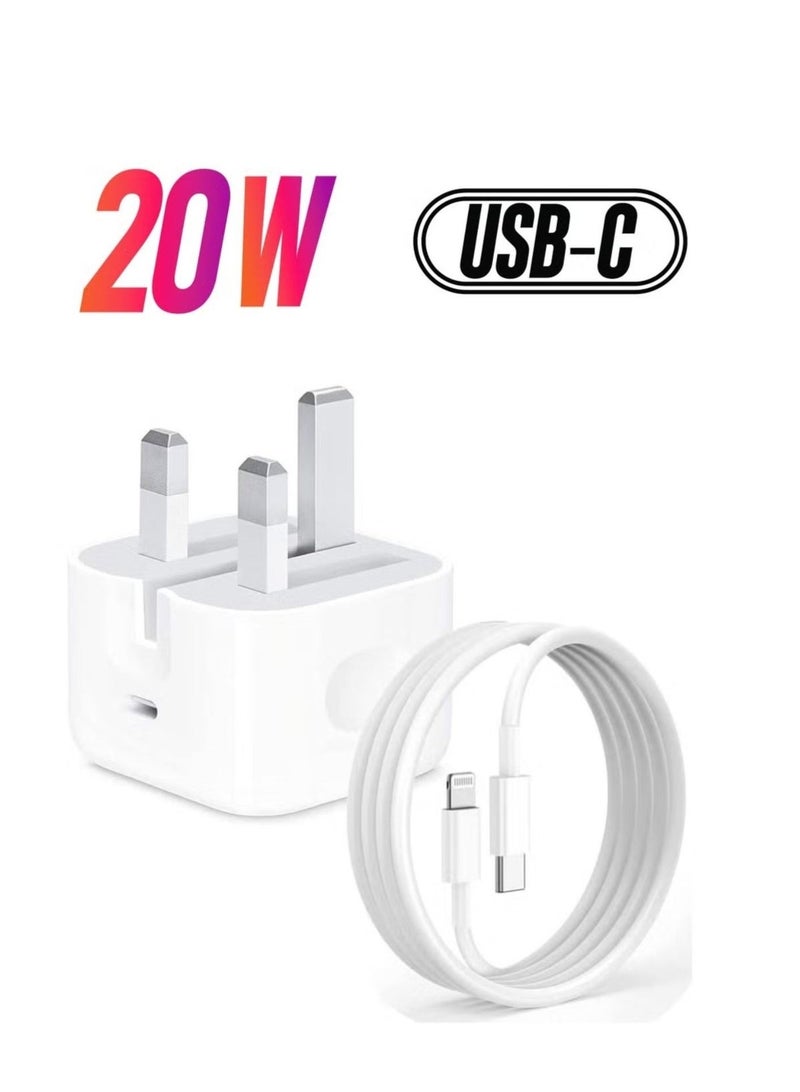 ATECH iPhone 20W Fast Charger USB C Wall Fast Charger with 1m USB C to Lightning Cable Compatible with iPhone 14/14 Pro/14 Pro Max/13/12/SE2020/11/XR/XS Max/X/iPad - Image 1