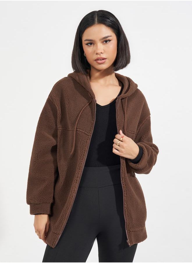 Styli - Oversized Longline Faux Fur Zip Through Hoodie - Image 1