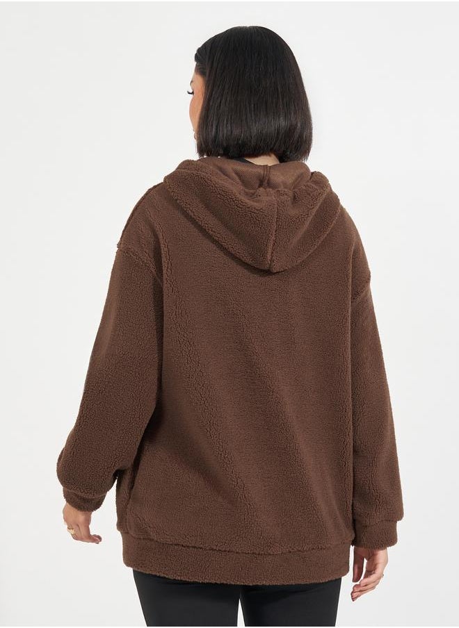 Styli - Oversized Longline Faux Fur Zip Through Hoodie - Image 1