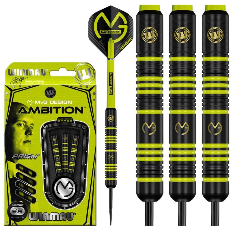Winmau مجموعة سهام وينماو مايكل فان جيروين MvG أمبيشن برونزية بوزن 22 جرام مع أجنحة MvG وأعمدة نايلون (ساقين) - Image 1