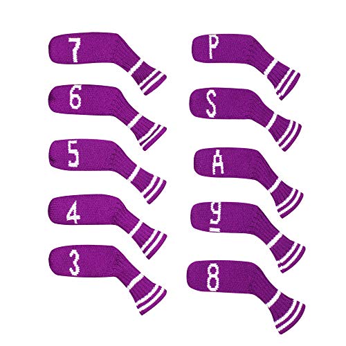Scott Edward 10 Pcs Iron Golf Club Covers Set Cuteness and Basically Socks Shape Washable & Durable Golf Club Head Protector (Purple) - Image 1