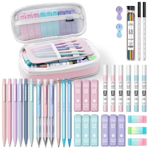 Four Candies 36PCS Aesthetic School Supplies Mechanical Pencils 05mm 07mm 09mm 20mm with 624PCS Lead Refills Cute Mechanical Pencils for Writing Drawing Drafting Pink - Image 1