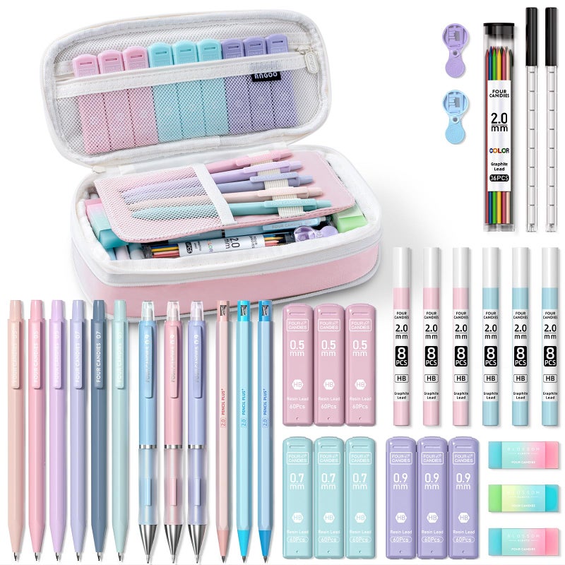 Four Candies 36PCS Aesthetic School Supplies Mechanical Pencils 05mm 07mm 09mm 20mm with 624PCS Lead Refills Cute Mechanical Pencils for Writing Drawing Drafting Pink - Image 2
