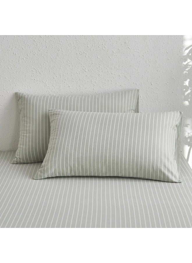 MooMee Bedding Pillowcases Striped Pack of 2 100% Washed Cotton Linen Like Textured Breathable Durable Soft Comfy (Sage Green White Wide Stripes, King) - Image 2