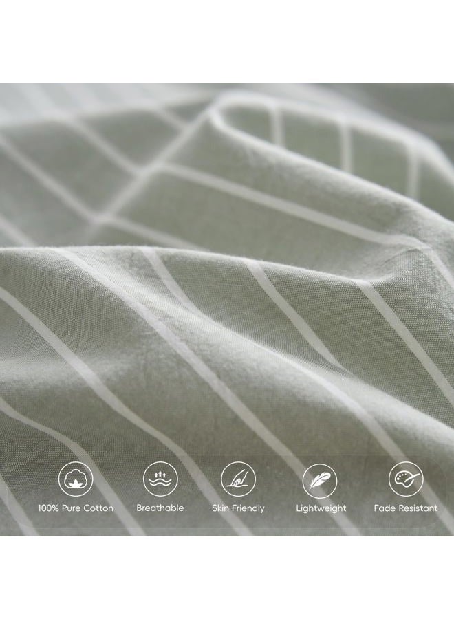 MooMee Bedding Pillowcases Striped Pack of 2 100% Washed Cotton Linen Like Textured Breathable Durable Soft Comfy (Sage Green White Wide Stripes, King) - Image 5