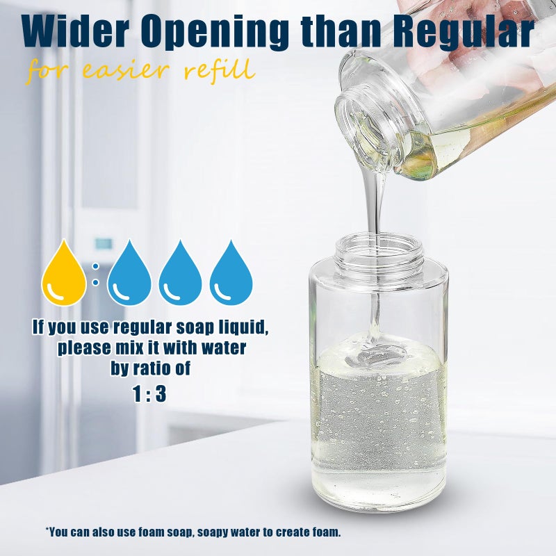 Doiliese Glass Foaming Hand Soap Dispenser, 10 oz Easy Refill Glass Soap Dispenser, Foam Dispenser with Stainless Steel Pump & Waterproof Labels, Clear Foam Soap Bottle for Bathroom Countertop - Image 5