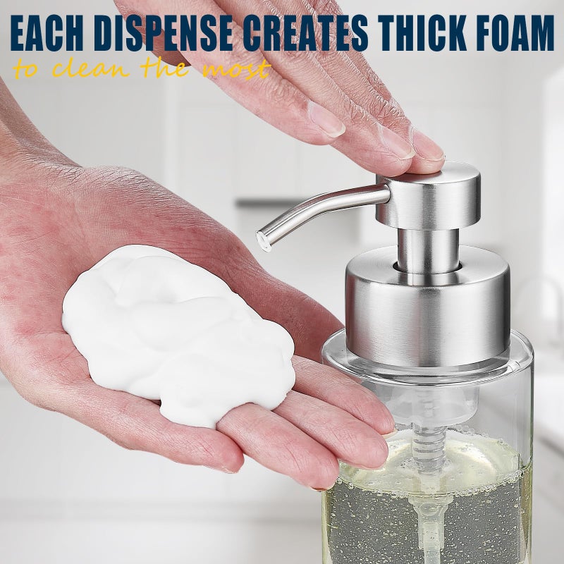 Doiliese Glass Foaming Hand Soap Dispenser, 10 oz Easy Refill Glass Soap Dispenser, Foam Dispenser with Stainless Steel Pump & Waterproof Labels, Clear Foam Soap Bottle for Bathroom Countertop - Image 3