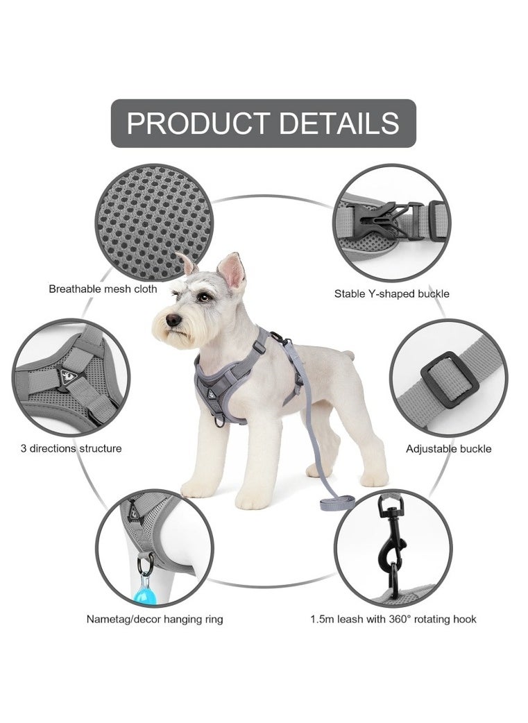 Breathable Dog and Cat Harness and Leash Set for small and medium pets, with Reflective Strips, Elastic and Buckle Dual Adjustment, Breathable and No choke