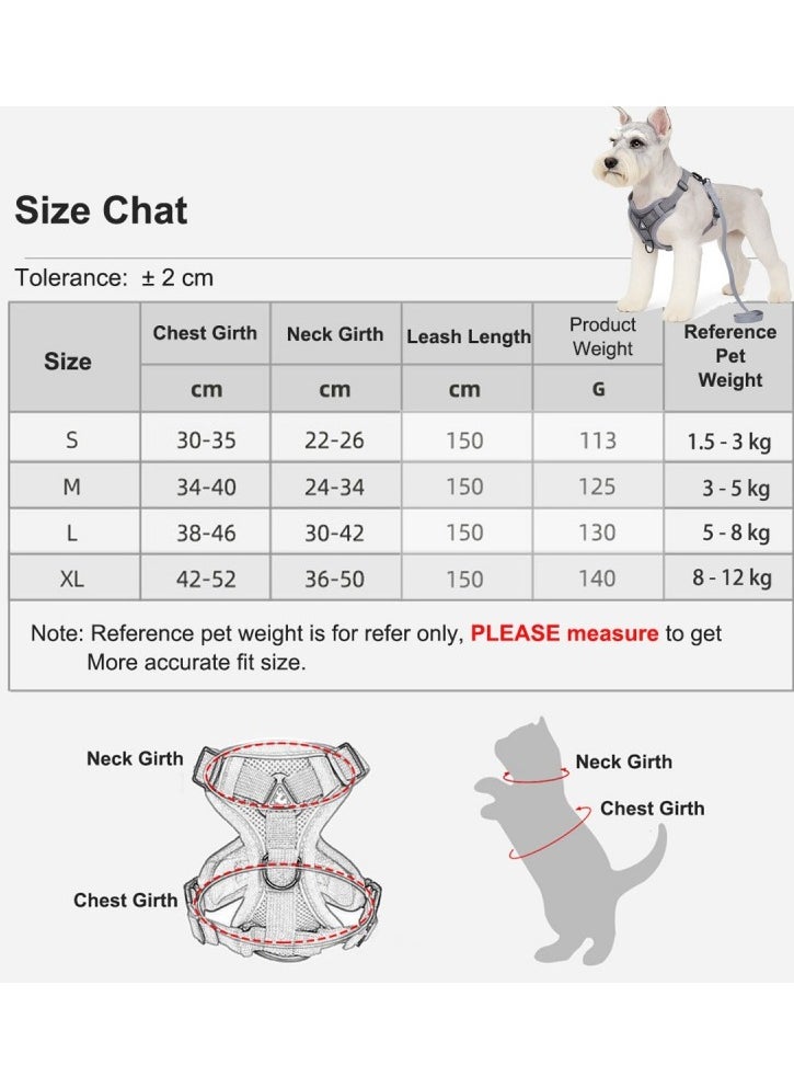 Breathable Dog and Cat Harness and Leash Set for small and medium pets, with Reflective Strips, Elastic and Buckle Dual Adjustment, Breathable and No choke