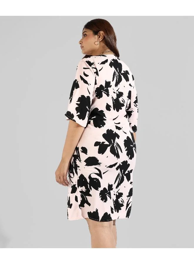 Instafab Plus  Women's Baby Pink Foliage Tie-Up Dress for Women | Best Price UAE