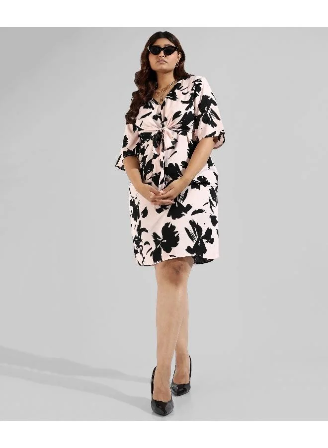 Instafab Plus  Women's Baby Pink Foliage Tie-Up Dress for Women | Best Price UAE