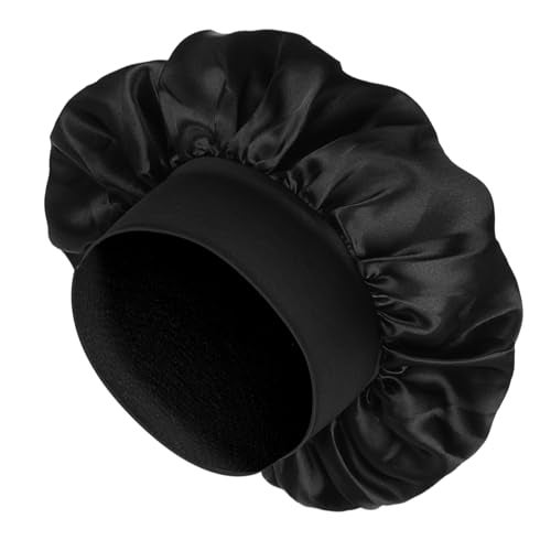 COMNICO Satin Bonnet for Sleeping 1Pcs Double Layer Reversible Sleep Cap Black Satin Hair Bonnet for Sleeping Wide Soft Elastic Band Bonnet for Women Natural and Curly Hair Braids - Image 1