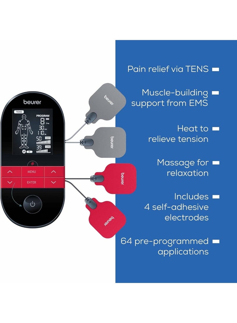 rayihni Beurer EM 59 Digital TENS/EMS Device with Heat | 4-in-1 Stimulation Device for Pain Therapy Muscle Stimulation | 4 Electrodes, 70 Programmes and 50 intensity levels - Image 2