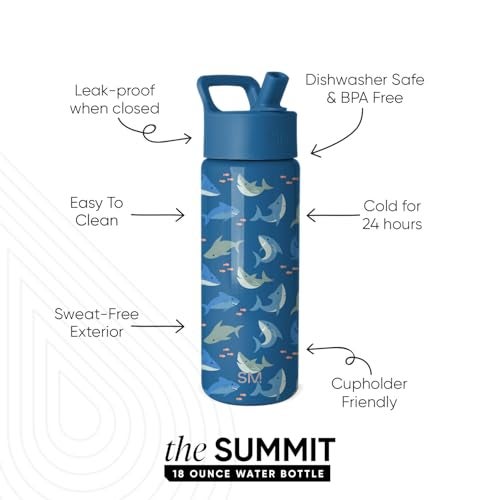 Simple Modern Kids Water Bottle with Straw Lid 18oz Insulated Stainless Steel Kids Tumbler Spill Proof Toddler Cup for School Girls Boys Summit Shark Shiver - Image 3